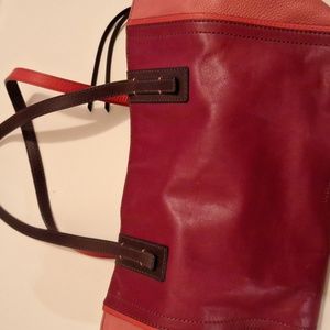 Fossil Cowhide Zip Top Red/Pink/Coral/Brown Shoulder  Bag/ tote